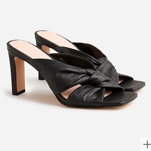 J. Crew Ava Black Leather Twist-Knot Square Toe Heels Sandals - 5